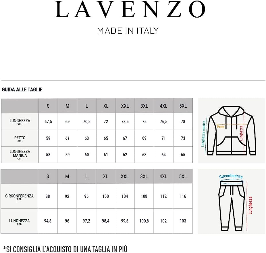 LAVENZO - Tuta Uomo Completa Elegante 100% Cotone - Azzurro Zip Cappuccio