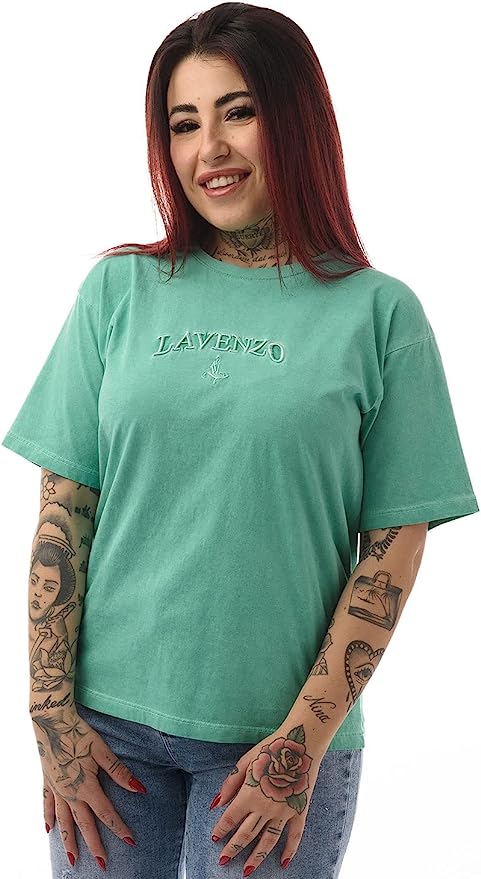 LAVENZO - T Shirt Donna Manica Corta 100% Cotone - Verde Lavenzo