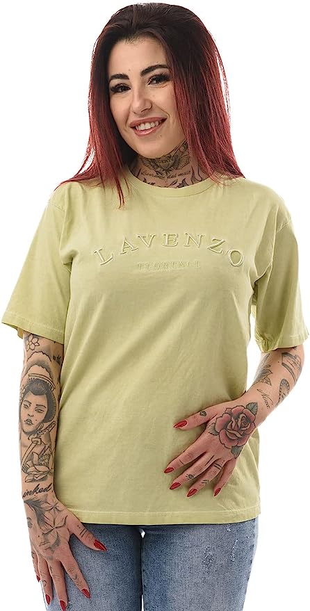 LAVENZO - T Shirt Donna Manica Corta 100% Cotone - Verde Anis