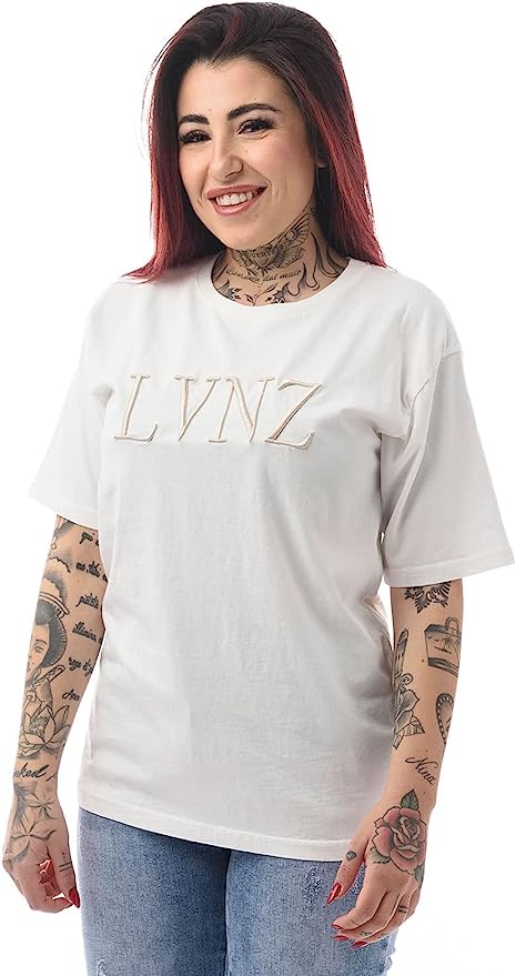 LAVENZO - T Shirt Donna Manica Corta 100% Cotone - Bianco Panna