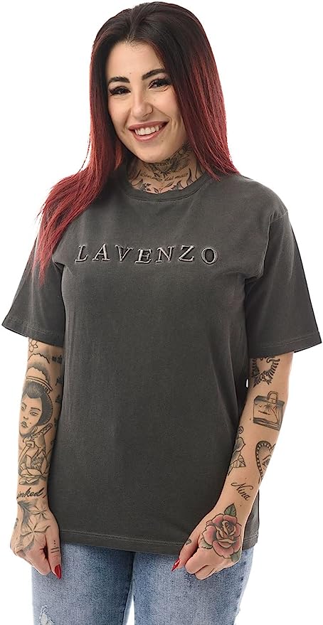 LAVENZO - T Shirt Donna Manica Corta 100% Cotone - Nero
