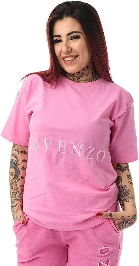 LAVENZO - T Shirt Donna Manica Corta 100% Cotone - Fucsia