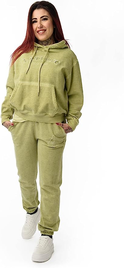 LAVENZO - Tuta Donna Completa, Felpa e Pantaloni 100% Cotone - Verde Anis