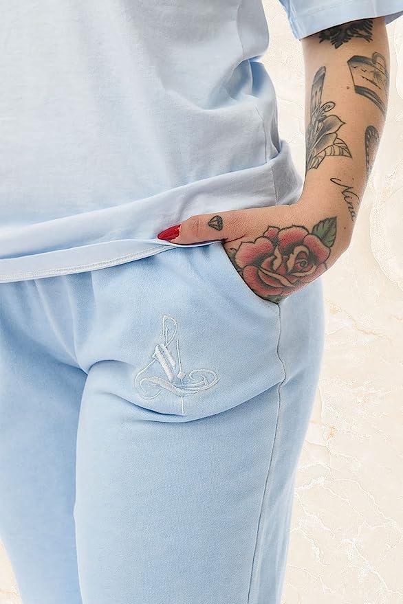 LAVENZO - Pantaloni Tuta Donna 100% Cotone - Azzurro Cielo