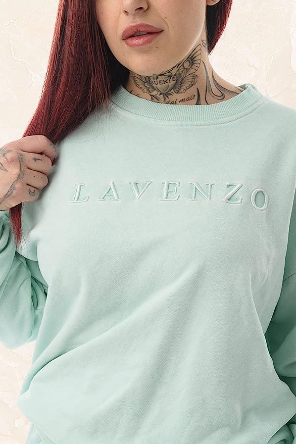 LAVENZO - Tuta Donna Completa, Felpa e Pantaloni 100% Cotone - Verde Acqua