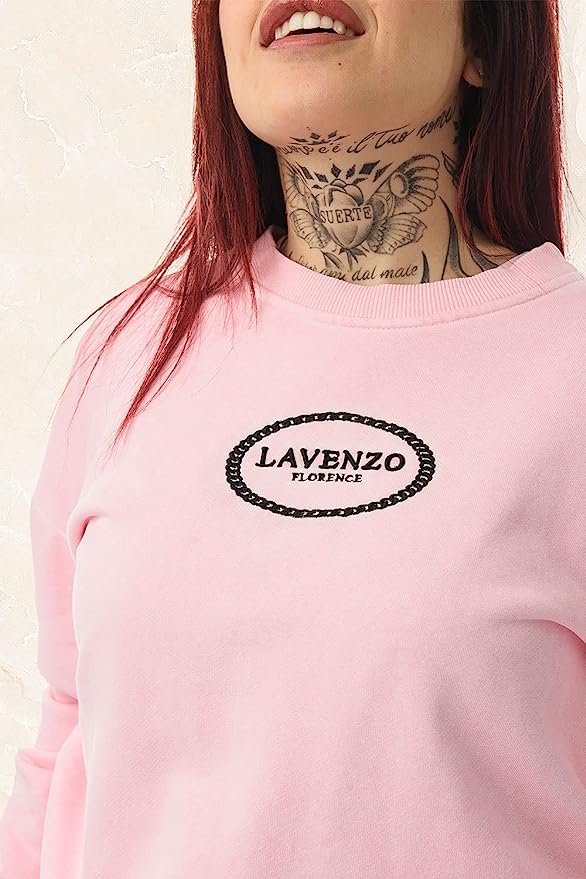 LAVENZO - Tuta Donna Completa, Felpa e Pantaloni 100% Cotone - Rosa Baby