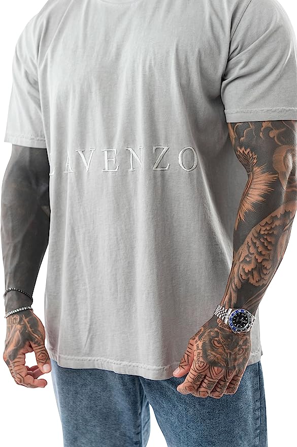LAVENZO - T Shirt Uomo Manica Corta 100% Cotone - Grigio