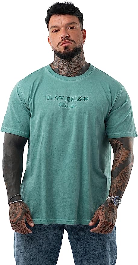 LAVENZO - T Shirt Uomo Manica Corta 100% Cotone -  Verde