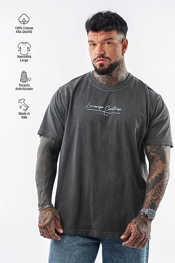 LAVENZO - T Shirt Uomo Manica Corta 100% Cotone - Nero