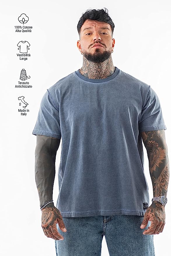 LAVENZO - T Shirt Uomo Manica Corta 100% Cotone - Blu
