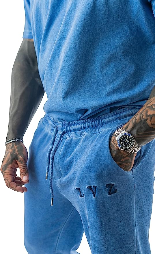LAVENZO - Pantaloni Tuta Uomo 100% Cotone - Azzurro